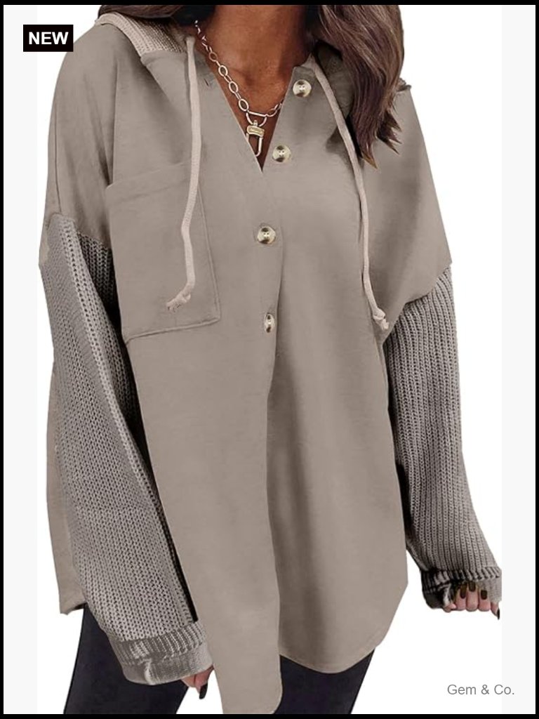 Oversized Button Hooded Sweatshirt Loose Fit Casual With Pocket